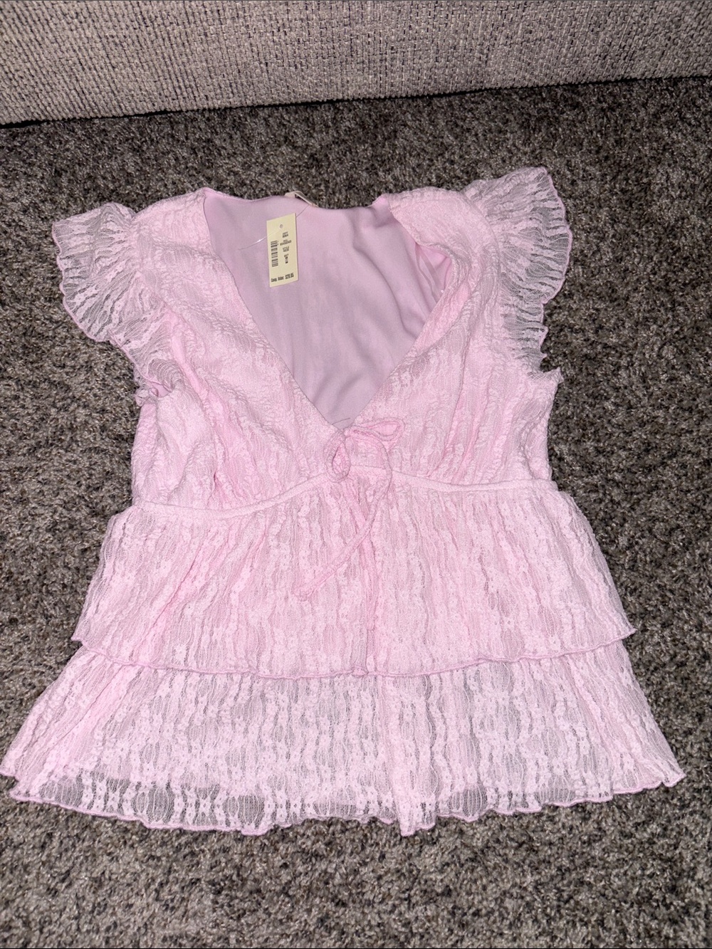 Aeropostale Pink Lace Ruffle Tie-Front Blouse